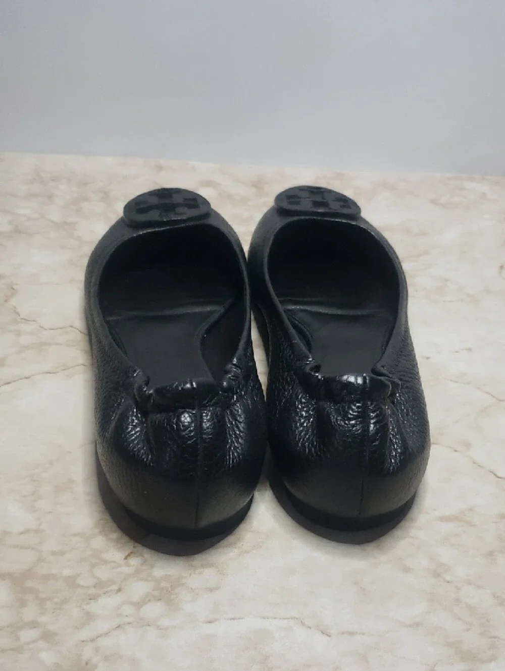 Tory Burch Black Leather Ballet Flats with Logo Medallion 8